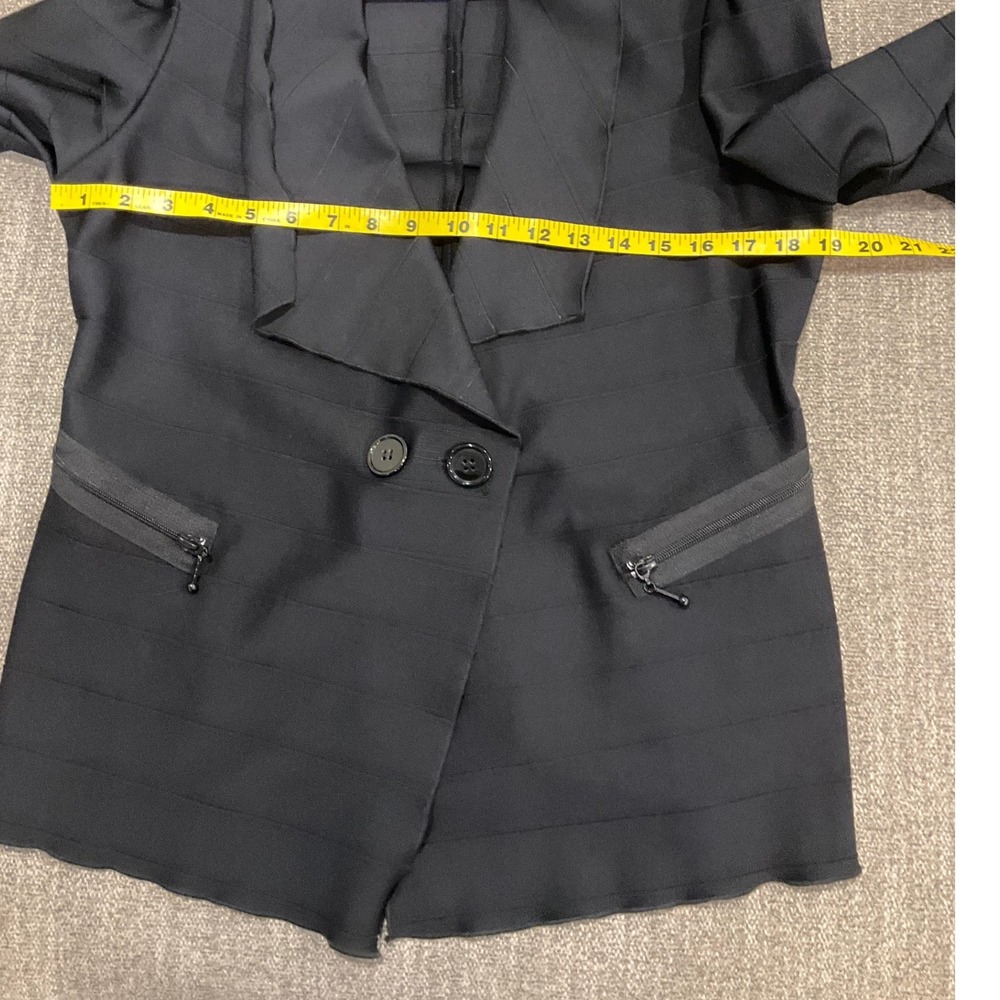 Joseph Ribbkoff Black Double Breasted Jacquard Blazer Zippers Stretch Chic 14 - Picture 7 of 7